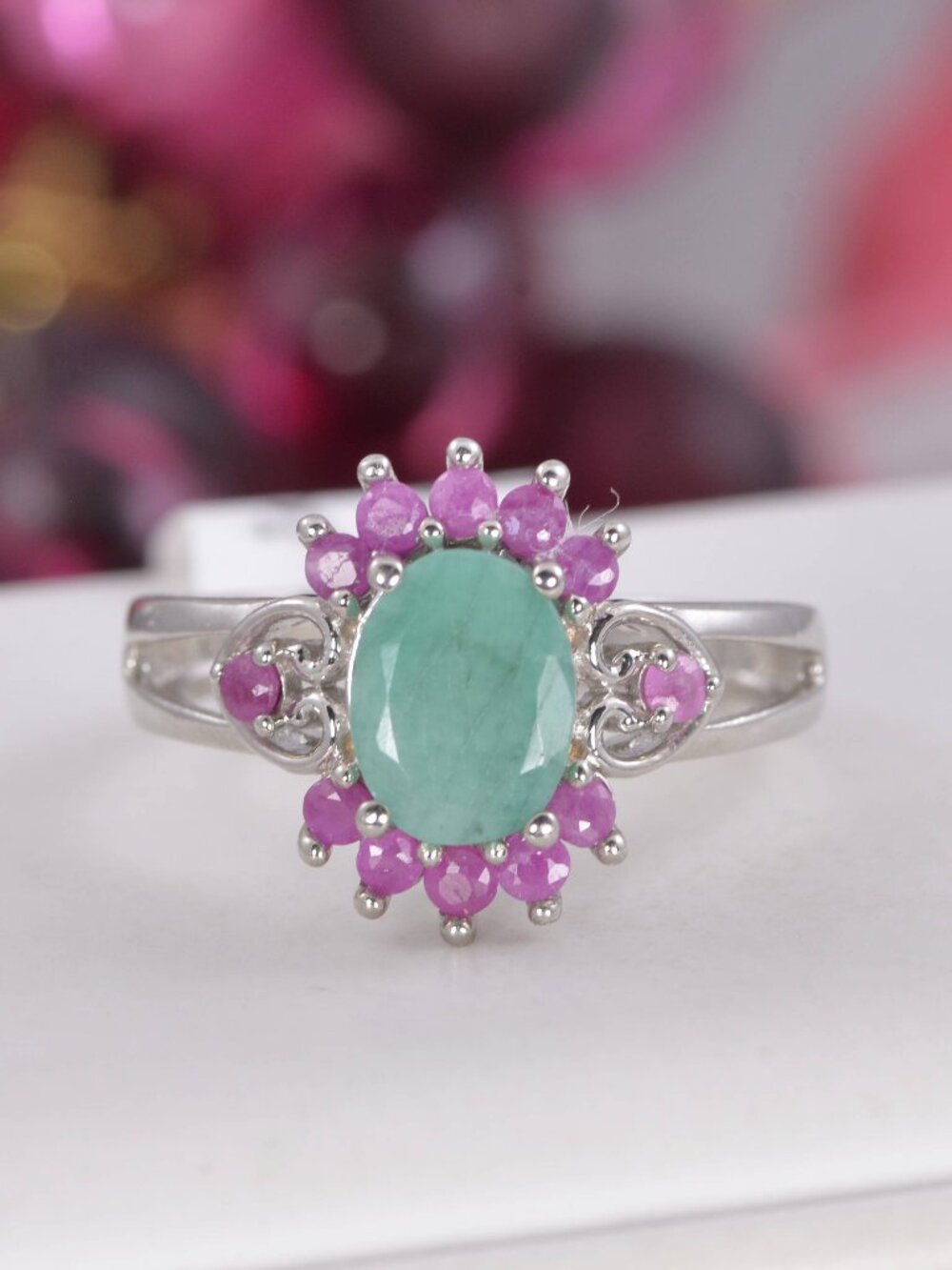 Natural Ruby with Natural Emerald Ring Real 925 Sterling Silver